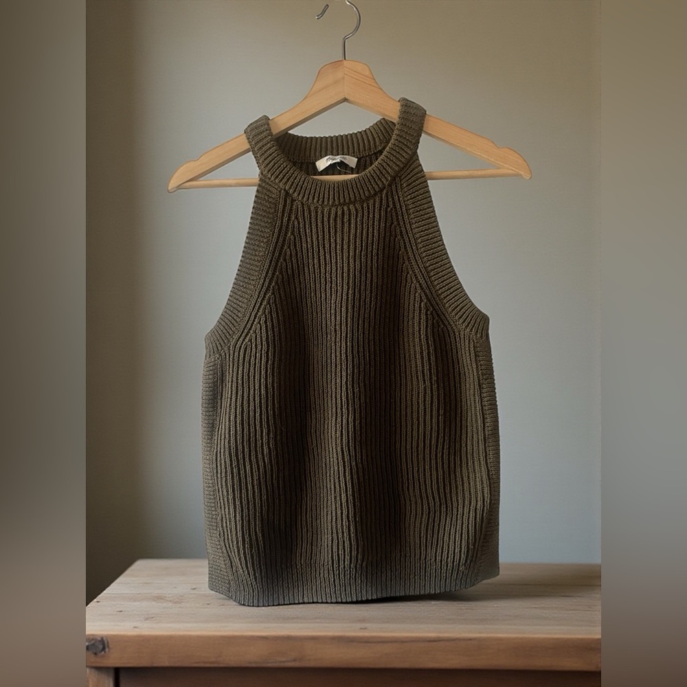 Madewell Army Green ribbed knit tank top sleeveless NWT small - Picture 4 of 4